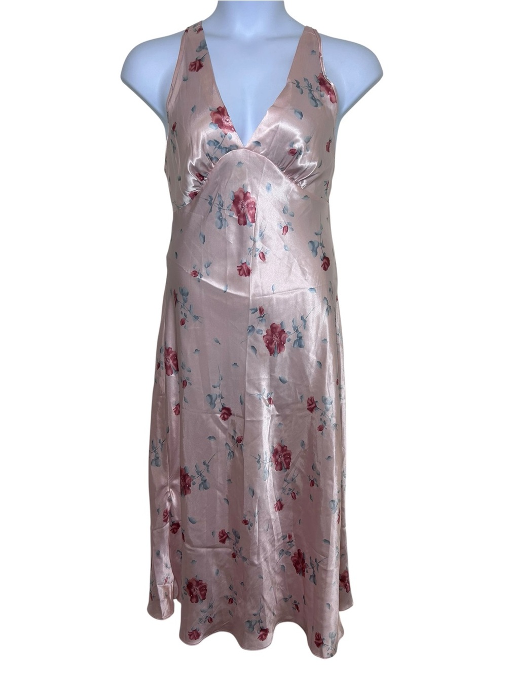 Vintage Jones New York pink maxi satin slip dress nightgown size large coquette - Picture 1 of 7